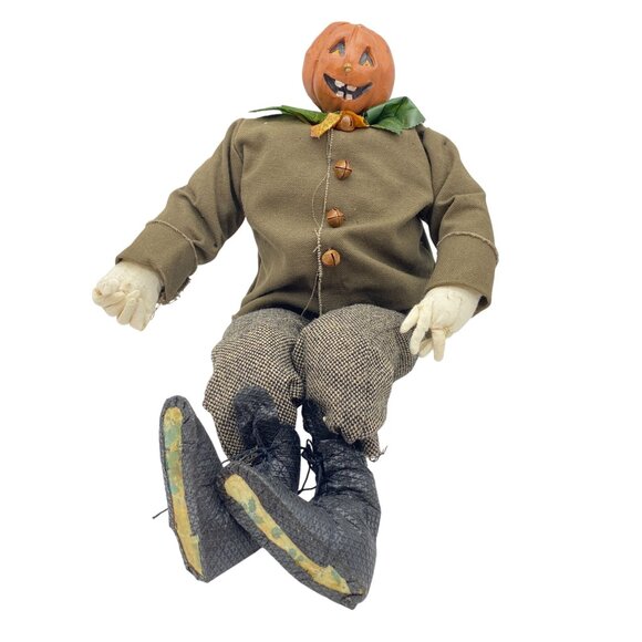 Folk Art Pumpkin man figure plush stem nose primitive Halloween decor - Picture 1 of 11